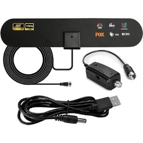 هوائي تلفزيون رقمي عالي الدقة - يدعم 4K 1080p وجميع أجهزة التلفزيون القديمة - معزز إشارة مكبر الصوت الذكي الداخلي - كابل Coax HDTV in Kuwait