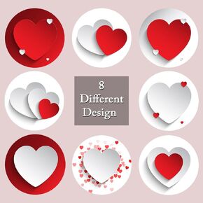 500 Valentines Day Stickers, Cute Love Heart Stickers for Valentines Day | 8 Different Heart Design | 1.5" Round | Valentine Stickers for Wedding, Happy Mother's Day Stickers, Engagement Ceremony