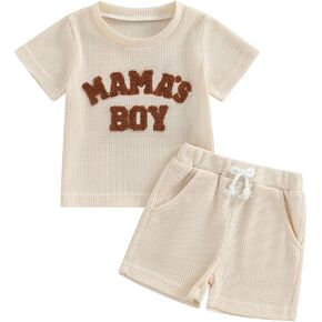 Toddler Baby Boy Summer Clothes Mamas Boy Short Sleeve Letter T Shirt Top Shorts Set Cute 2Pcs Casual Outfit in Kuwait