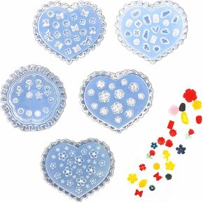5 Pcs Pack 3D Silicone Nail Art Mold Nail Decorative Mould Small Flowers Bow Decorations for Nail Manicure Resin Casting Molds (Style 1)