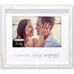 Malden International Designs 4 x 6 inch Matted It’s Official We’re Engaged Sentiment Picture Frame Matte Quality MDF Wood White