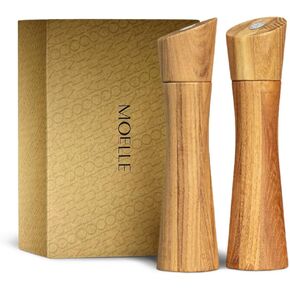 MOELLE Premium Salt And Pepper Grinder – Manual Beautiful Danish Design Teak Wood Refillable Shakers - High - End Adjustable Coarse With Ceramic Mill - 22 x 13 x 9 Inches - In Beautiful Gift Box