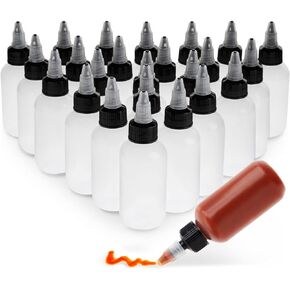 Juvale 24 Pack Clear 2oz Bottles with Caps for Kitchen, Condiments, Homemade BBQ Sauce, Oil, Boston Round Small Squeeze Bottles for Arts and Crafts, DIY Projects, Glues