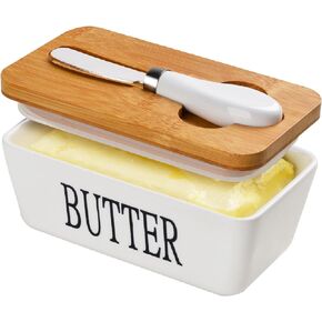 Butter dish, Ceramic Small Butter Dish with Lid, 2024 NEW Original Design Mini Butter Crock Keeper with Handle, 17 OZ Mini Butter Container Cover and Water Sealing 2 Ways Sealing