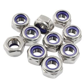 50Pcs M5 Nylon Lock Nut, 304 Stainless Steel Nylon Insert Locknuts Non-Slip Hex Lock Nuts, Silver Tone