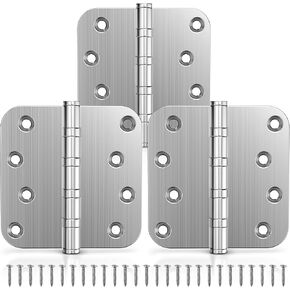 Ball Bearing Door Hinges, 4 x 4 Inches Door Hinges, Commercial Grade Stainless Steel Hinges, 5/8'' Radius Corner, Heavy Duty, Smooth and Quiet, Non Removable Pin, Brushed Nickel, 3 Pack