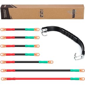 10L0L Golf Cart 7 PCS Battery Cable Set for EZGO 1994 UP, 4 Gauge EZGO Battery Cable Wiring Kit for 36 & 48 Volt TXT with Golf Cart Battery Carrying/Lifting Strap