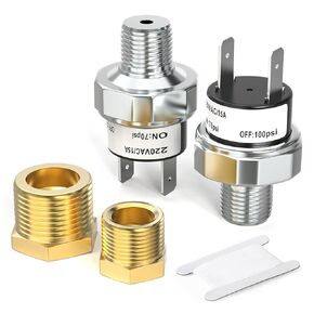 Air Pressure Switch 70-100 PSI Tank Mount Type Thread 1/4"NPT, DC 24V 12V Pressure Control Switch for Air Compressor/Air Horn/Air Tank