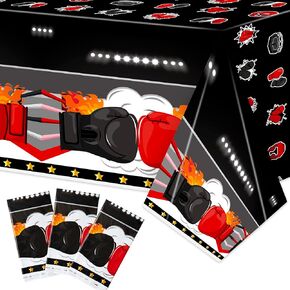 3Pcs Boxing Birthday Party Tablecloth - 108 x 54 Inches Plastic Boxing Gloves Table Cover Disposable Fight Sports Table Cloth for Kitchen Picnic Boxing Match Birthday Party Decor Supplies
