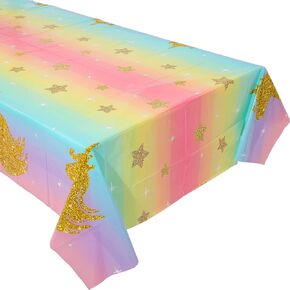 Unicorn Tablecloth 108 x 54 Inch Disposable Table Cover Multi-Color Stripe Plastic Tablecloths Unicorn Themed Birthday Party for Girls Decorations Decoration Supplies (3 Piece)