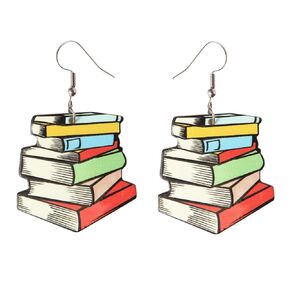 Book Earrings for Women Handmade Teacher Librarian Appreciation Gifts Dual Sides Printed Acrylic Fun Teacher Book Dangle Earrings for Book Lovers