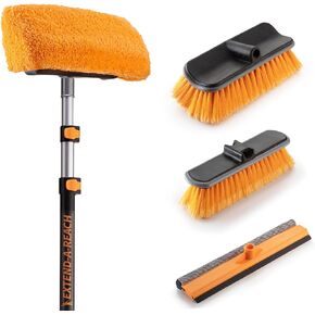 20 Foot Exterior House Cleaning Brush Set with 5-12 ft Extension Pole // Vinyl Siding Brushes with Telescopic Extendable Pole & Window Cleaning Squeegee Tool // The Ultimate Extension Scrub Brush Set