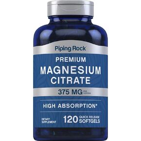 Magnesium Citrate | 375 mg | 120 Softgels | High Absorption | Non-GMO, Gluten Free Supplement | by Piping Rock