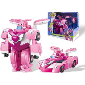 Super Wings Transformer Toys, 7" Super Robot and 2" Mini Dizzy Transforming Suit, 2 in 1 Racing Car-Robot Action Figure for Boys and Girls Age 3+, Gifts for Preschool Kids, Pink