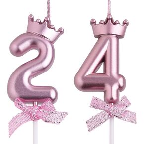 24th 42nd Birthday Candles, Rose Gold 42 24 Year Old Number Birthday Candles, Happy Birthday Party Cake Topper Decoration Gifts for Women Men