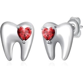 Tooth Earrings 925 Sterling Silver Dental Gifts Teeth Earrings Heart Tooth Stud Earrings Birthday Jewelry Gifts for Women Girls