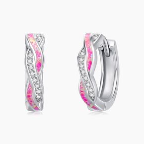 Hoop Earrings for Women S925 Sterling Silver Pink Opal Earrings Cubic Zirconia Hypoallergenic Earrings for Women Girls Popular Sliver Earrings Jewelry Gift