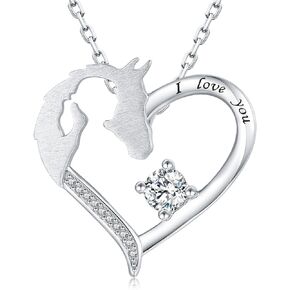 925 Sterling Silver Horse Pendant Necklace for Women Girls,White Gold Plated Girls with Horse Love Heart Jewelry Gifts for Mother's Day Birthday Christmas(March April May Birthstone