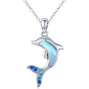 Dolphin Necklace 925 Sterling Silver Ocean Animal Pendant Necklace Moonstone Jewelry Dolphin Gifts for Women Girls