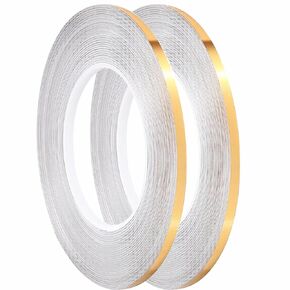 Craft Stripe Tape,Self-Adhesive Pinstripe Tape,Gift Wrapping, Decorating Walls, Beautifying Furniture, Handicrafts, Car Detailing,2 Rolls,1/5in×55yd Each (Gold)