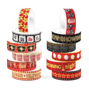 Hollywood Washi Tape Set 12 Rolls, Red Carpet Washi Tape Little Gold Man Decorative Tape for Journaling, Scrapbooking, Kids DIY Crafts, Aesthetic Supplies, Planner