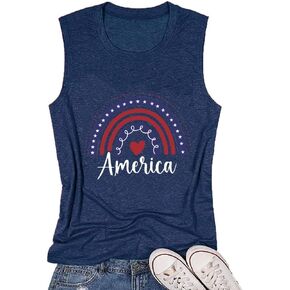 Independence Day Tank Tops for Women Funny Stars Stripes Graphic Print Patriotic Tank Tops