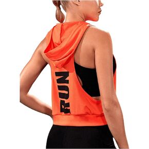 SweatyRocks Women's Letter Print Hooded Tank Top Sleeveless Athletic Workout Tops with Pocket