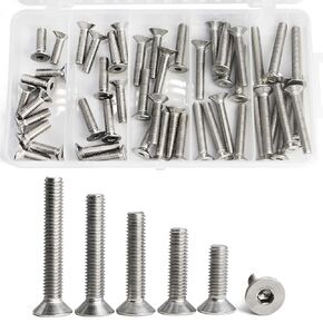 M5 x 20mm 25mm 30mm 35mm 40mm Flat Head Hex Socket Cap Screws Countersunk Bolts, 304 Stainless Steel, Fully Threaded, Bright Finish, Metric Allen Hex Drive, Assortment Kit 50PCS
