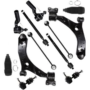 SCITOO 12-PC SET Suspension Kit For 2004-2009 For Mazda 3 2006-2010 2012-2017 For Mazda 5 Front Lower Control Arm And Ball Joint Inner Outer Tie Rod End Sway Bar End Link Steering Boot