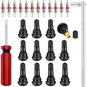 Tire Valve Stem Tool Puller and Installer Kit - 4PCS TR412, 4PCS TR413, 4PCS TR414 Snap-in Tire Valve Stem with Valve Cores,Single Head Valve Core Remover Installer Tool