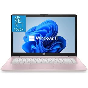 HP Newest 14" HD Touchscreen Laptop, Windows 11, Intel Celeron Dual-Core Processor Up to 2.60GHz, 4GB RAM, 64GB SSD, Webcam, Dale Pink (Renewed)