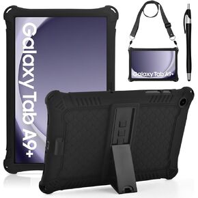 DETUOSI Compatible with Samsung Galaxy Tab A9 Plus Case 11 inch 2023, with Shoulder Strap & Stylus Pen, Soft Silicone Multi-Angle Case for Galaxy Tab A9+ Tablet SM-X210/X216/X218, Rose Red & Purple