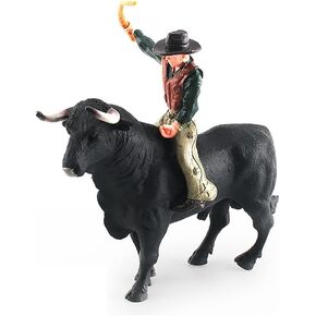 Simulated Cowboy with Black Bull Figure Toy, Realistic Spanish Bullfighter Cattle Figurines Preschool Science Educational Learn Cognitive Toys