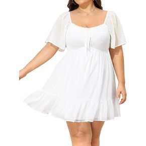 Plus Size Women's Sweetheart Neckline Dress Smocked Short Summer Sundress Chiffon Mini Cute Graduation Dresses