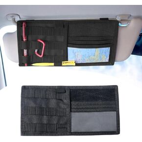 1 PC Car Sun Visor Storage Bag, Pen Carabiner Card File Multifunctional Pocket Organizer, Nylon Sports and Leisure Outdoor Sports Storage Bag, Universal for Car Sun Visor Accessories (Black)