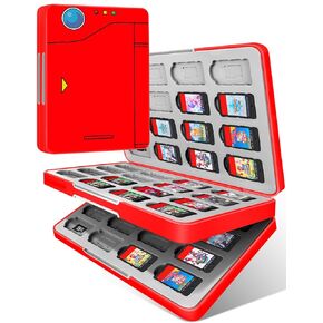 Lotadilo for Nintendo Switch Game Case with 64 Game Holder Slots and 64 SD Micro Card Slots for Nintendo Switch/Lite/OLED, Red Portable Games Cartridge Card Cases for Boys Kids Girls Storage Box Elf