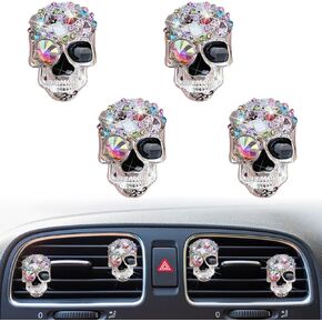 Bling 4 Pcs Crystal Skull Car Air Fresheners/ Car Diffuser Vent Clip Rhinestone Diamond Car Decoration Cute Car Interior Decor Bling Car Accessories for Women