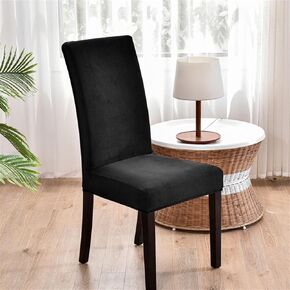 Dining Room Velvet Chair Covers Set of 2, Stretch Soft Parson Chair Slipcover Washable Chair Protector for Home, Hotel, Banquet Black 2 pcs