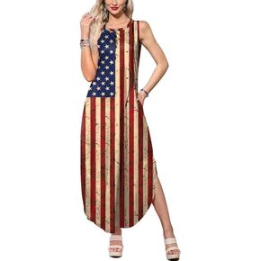 Spadehill Fourth of July Women American Flag Maxi Dress