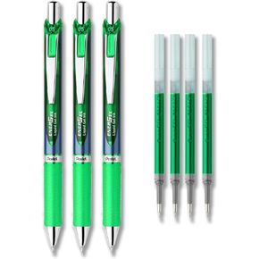 Pentel EnerGel Deluxe RTX Liquid Gel Ink Pen Set Kit, Pack of 3 with 4 Refills (Green - 0.5mm)