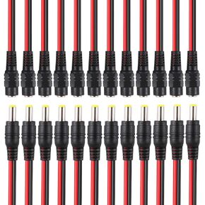 FULARR 24Pcs Premium DC Power Pigtail Cable, 12 Pair DC Power Male & Female Pigtail Cable with 5.5 X 2.1mm DC Power Adapter Connector, for CCTV Security Camera