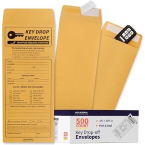 Volcora 500 Pack Key Drop Off Envelopes for After Hours, Night Drop Key Envelopes for Auto Shop Repair, Self Adhesive Envelope for Service Drop Box Overnight, Early Bird, Bussines 4 1/2 x 10 3/10 in