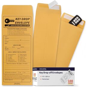 Volcora 500 Pack Key Drop Off Envelopes for After Hours, Night Drop Key Envelopes for Auto Shop Repair, Self Adhesive Envelope for Service Drop Box Overnight, Early Bird, Bussines 4 1/2 x 10 3/10 in