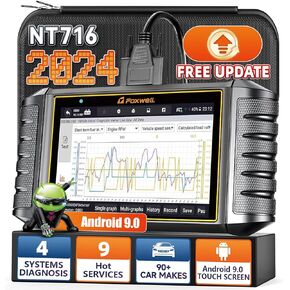 FOXWELL NT716 2024 OBD2 Scanner Tablet, Multi System Scan Tool, 9 Reset Scanner Diagnostic Tool: SRS/TPMS/Oil/EPB/SAS/BMS/Throttle/Brake/Engine, etc. Abs Bleeding Scan Tool，WiFi Lifetime Free Update