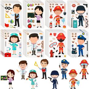 48 Pieces Make a Face Stickers Make Your Own Face Stickers for Kids Jobs Stickers for Kids Party Favors, Rewards, Art Craft with 8 Designs Boys Girls Gift (Occupation Post)