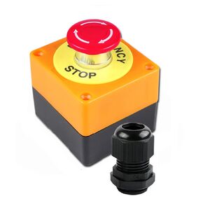 Waterproof Emergency Stop Button Switch, IP65 red Sign Mushroom Emergency Stop Push Button Switch Station with AC660V 10A Stop Switch Box(Yellow)