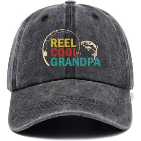 Reel Cool Grandpa,Funny Baseball Cap,Funny Hats,Fishing Baseball Cap,Grandpa Hat,Gifts for Fishing Lover,Adjustable Cotton Baseball Cap for Men Women Black