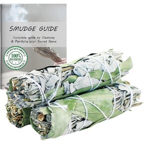 3 Pack White Sage & Eucalyptus Mix Smudge Sticks for Cleansing, Meditation, Yoga, and Smudging with Smudging Guide