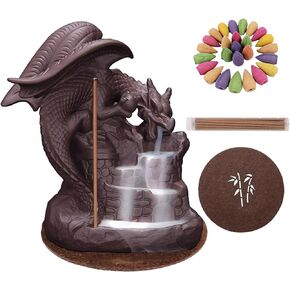 مبخرة بخور التنين ذات التدفق الخلفي، شعلات شلال البخور السيراميكية، حاملات شلال نافورة البخور، حامل عصا البخور مع 100 مخروط بخور ذو تدفق خلفي و40 عصا بخور in Kuwait