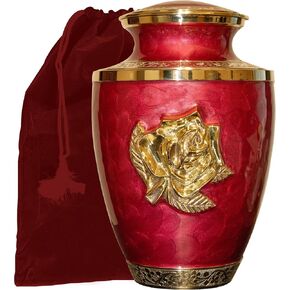 جرة حرق جنازة نحاسية كبيرة باللون الأحمر مع حقيبة مخملية، جرة جميلة مع زهرة الورد in Kuwait
